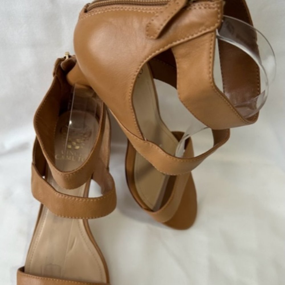 Vince Camuto style Megan Strappy Cognac Heels with back Zipper Closure - Picture 4 of 12